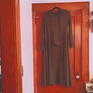 Hooded ribbed duster sweater/cape with open apron front